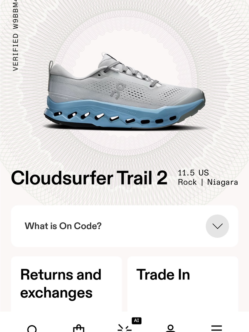 On Running mens Cloudsurfer Trail 2 — Light Gray and Blue 11.5
